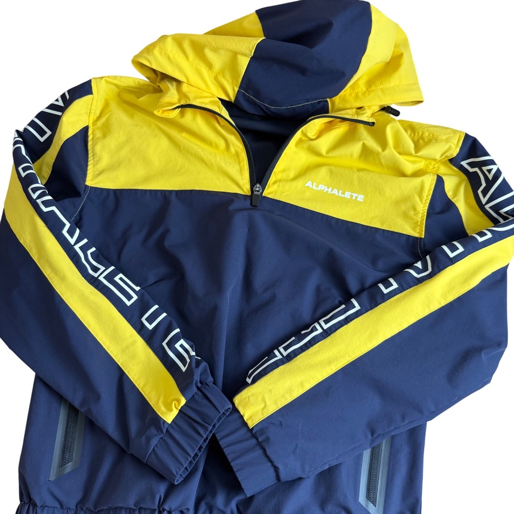 SALE Alphalete Mens Yellow Navy Colorblock Anorak Pullover Jacket Size XS